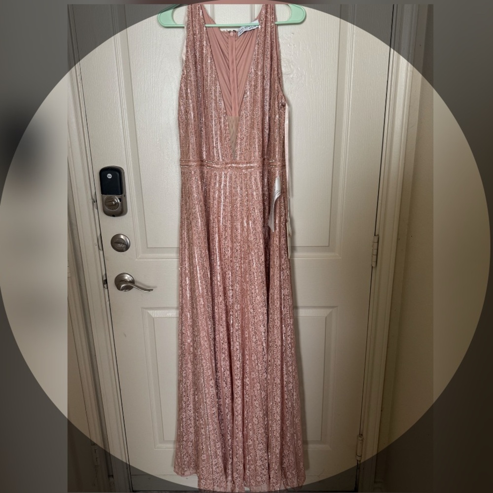 Mac Duggal Pink Sequin Maxi Dress